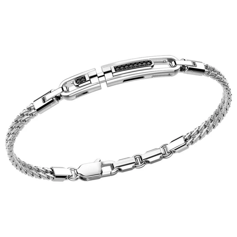 Hot Zancan Silver Bracelet With Tag And Black Stones. Bracelets