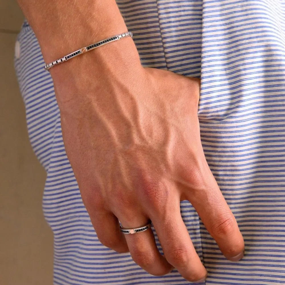 Clearance Zancan Silver Bracelet With Tag, Black Stones And Rose Gold Screw. Bracelets
