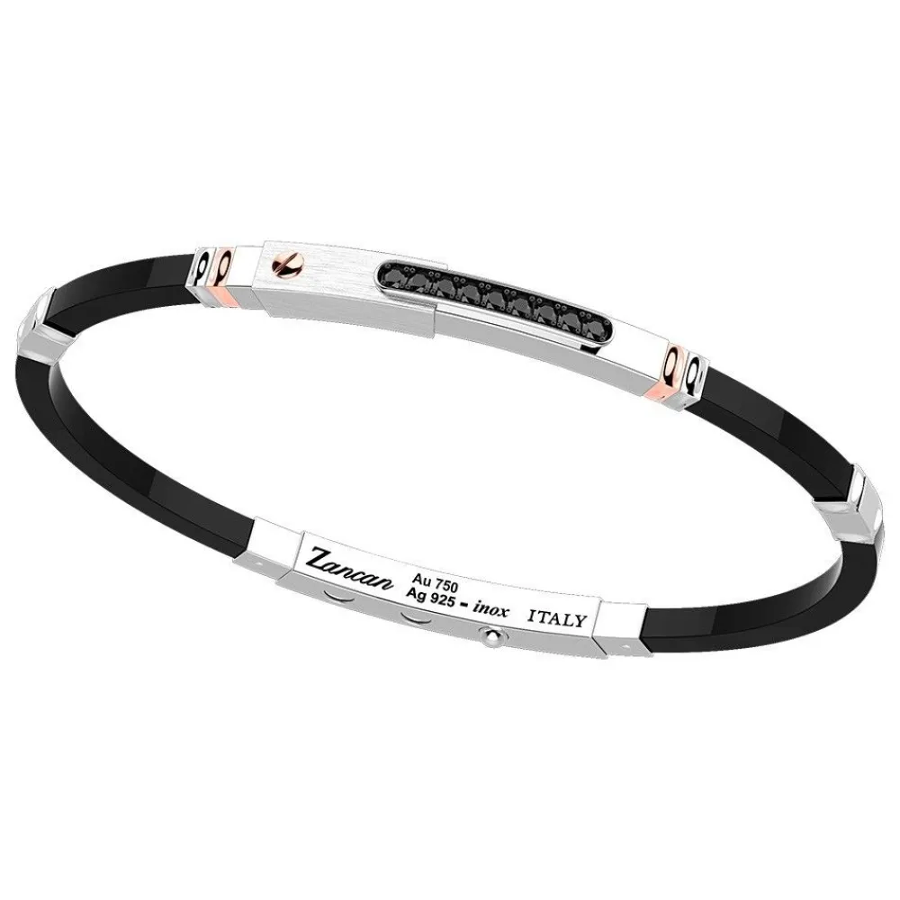Fashion Zancan Silver Bracelet With 18K Gold Inserts, Stones And Silicone. Bracelets
