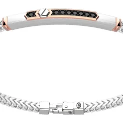 Best Zancan Silver Bracelet With Tag And Rose Gold Inserts And Black Stones. Bracelets