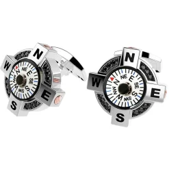 Clearance Zancan Silver Cufflinks With White Compass And Black Spinels. Boutons De Manchette