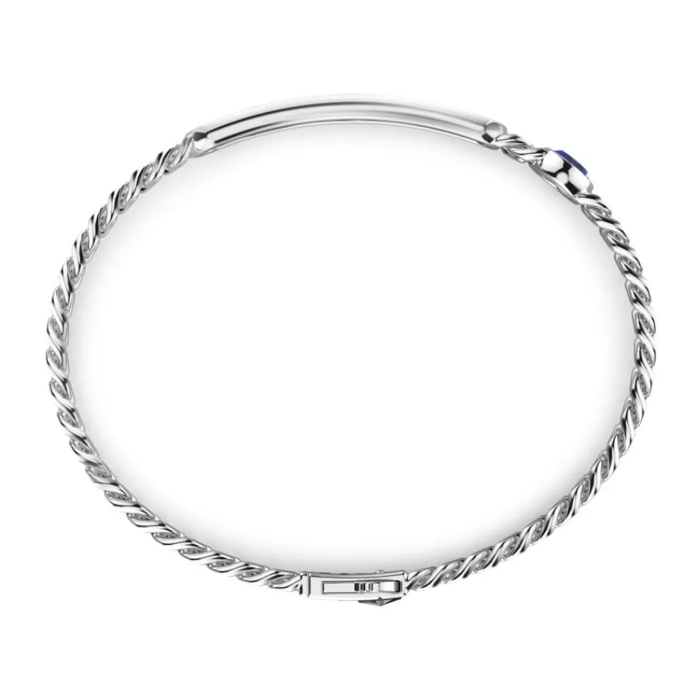 Shop Zancan Silver Curb Chain Bracelet With Tag And Lapis Lazuli Stones. Bracelets