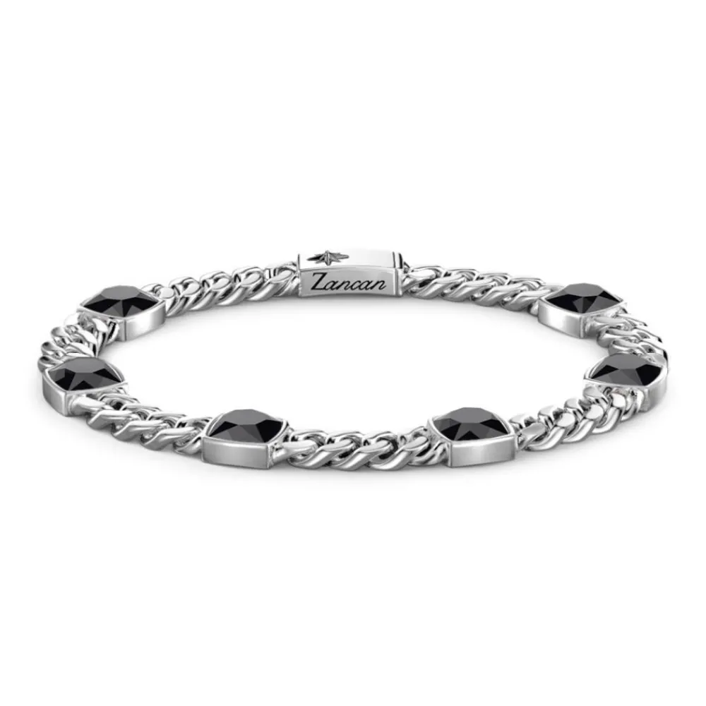 Sale Zancan Silver Curb Chain Bracelet With Black Stones. Bracelets