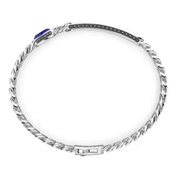 Shop Zancan Silver Curb Chain Bracelet With Tag And Blue Stone. Bracelets
