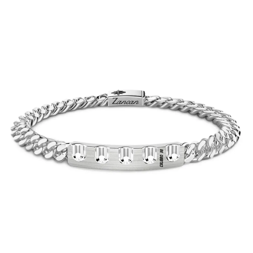 Hot Zancan Silver Curb Chain Bracelet With Drum. Bracelets