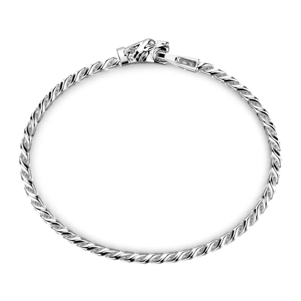 Shop Zancan Silver Curb Chain Bracelet With Panther Head Closure. Bracelets