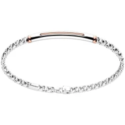 Cheap Zancan Silver Curb Chain Bracelet With Tag And Rose Gold Inserts. Bracelets