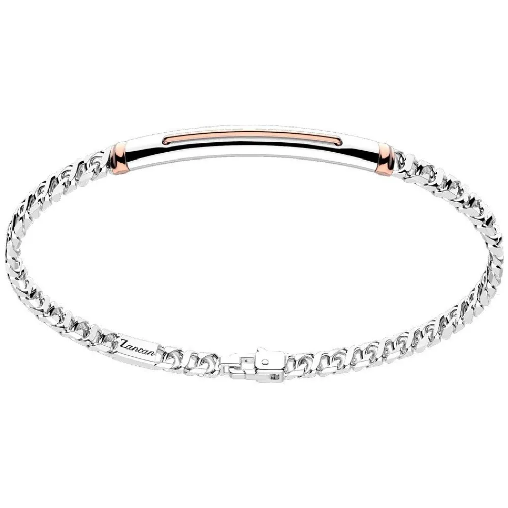 Cheap Zancan Silver Curb Chain Bracelet With Tag And Rose Gold Inserts. Bracelets