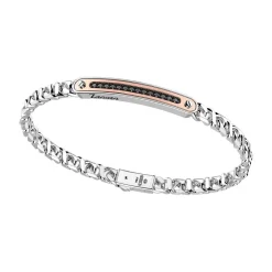 Online Zancan Silver Curb Chain Bracelet With Tag And Rose Gold Inserts And Black Stones. Bracelets