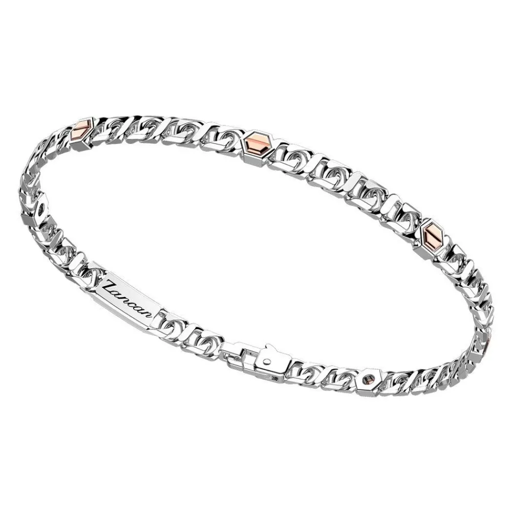 Hot Zancan Silver Curb Chain Bracelet With Rose Gold Screws. Bracelets