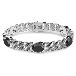 Online Zancan Silver Curb Chain Bracelet With Striated Black Finish And Onyx Stone. Bracelets