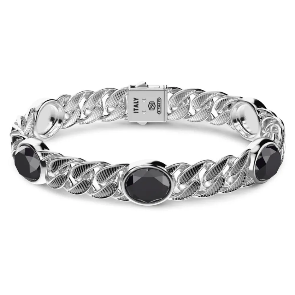 Online Zancan Silver Curb Chain Bracelet With Striated Black Finish And Onyx Stone. Bracelets