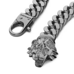 Best Zancan Silver Curb Chain Bracelet With Lion Head Closure. Bracelets