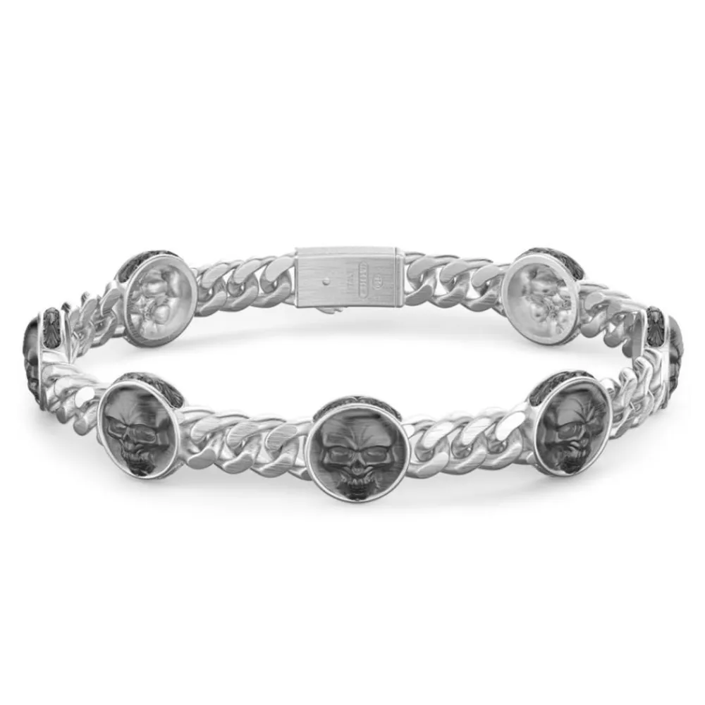 Cheap Zancan Silver Curb Chain Bracelet With Skulls. Bracelets
