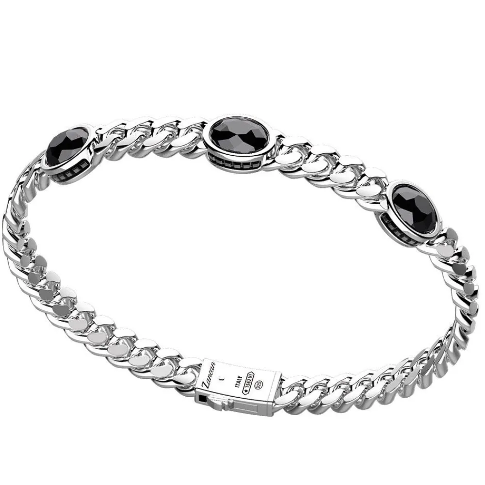 Sale Zancan Silver Curb Chain Bracelet With Onyx Stones. Bracelets