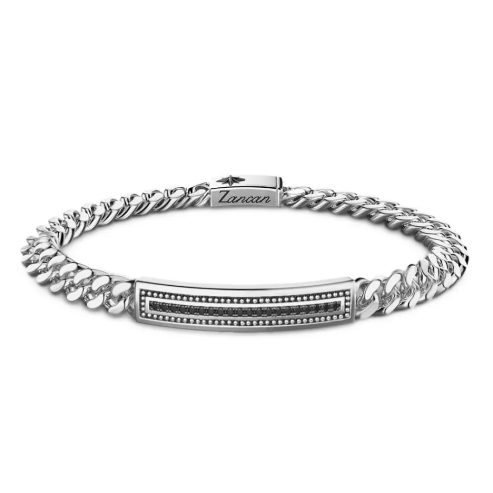 Shop Zancan Silver Curb Chain Bracelet With Black Stones. Bracelets