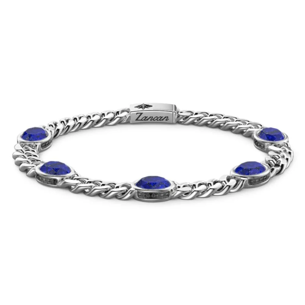 Cheap Zancan Silver Curb Chain Bracelet With Blue Stones. Bracelets