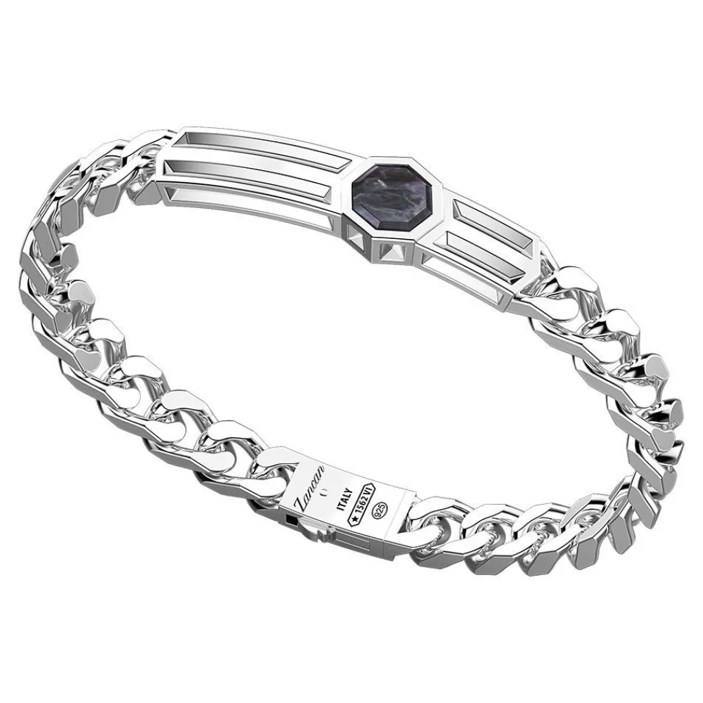 Online Zancan Silver Curb Chain Bracelet With Tag And Mother Of Pearl. Bracelets