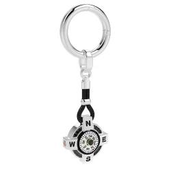 Hot Zancan Silver Keychain With White Compass. Porte-clés