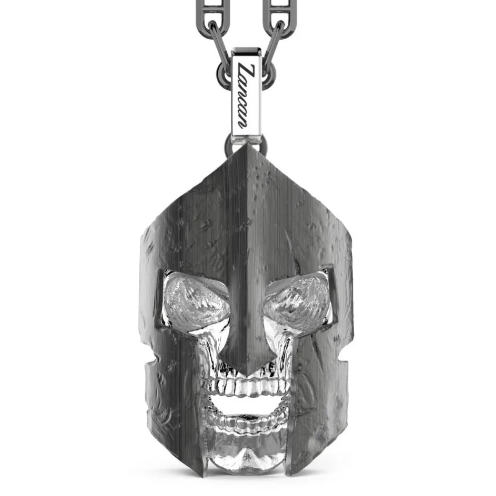 New Zancan Silver Necklace With Spartan Skull Pendant. Colliers