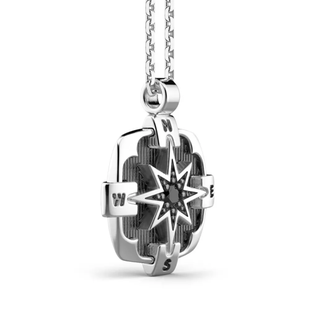 Discount Zancan Silver Necklace With Wind Rose Pendant And Black Stone Colliers