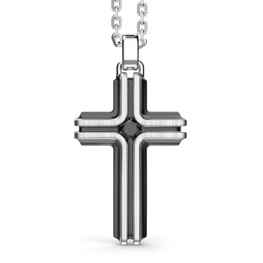 Sale Zancan Silver Necklace With Cross Pendant And Black Stone. Colliers