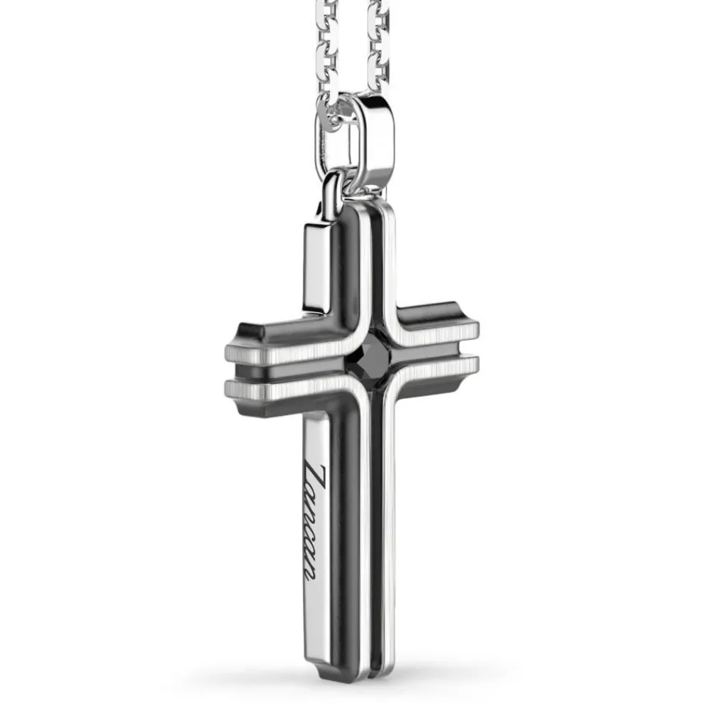 Sale Zancan Silver Necklace With Cross Pendant And Black Stone. Colliers