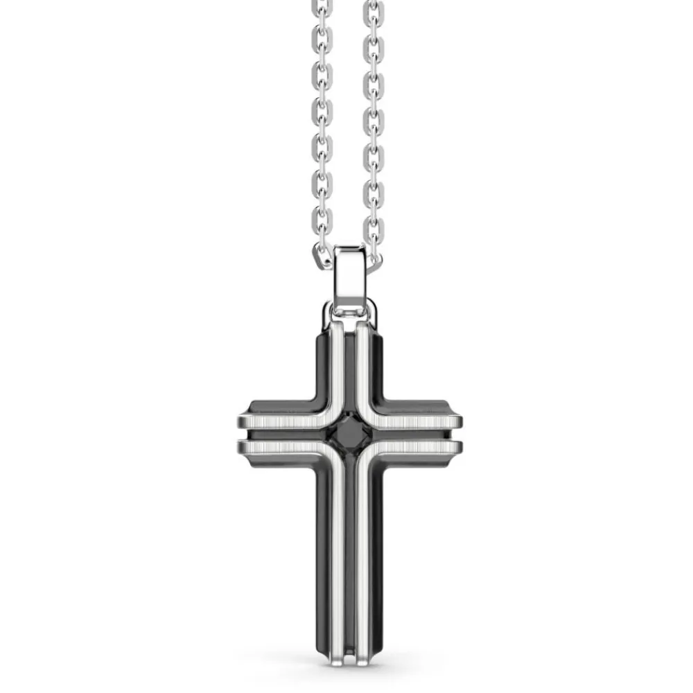 Sale Zancan Silver Necklace With Cross Pendant And Black Stone. Colliers