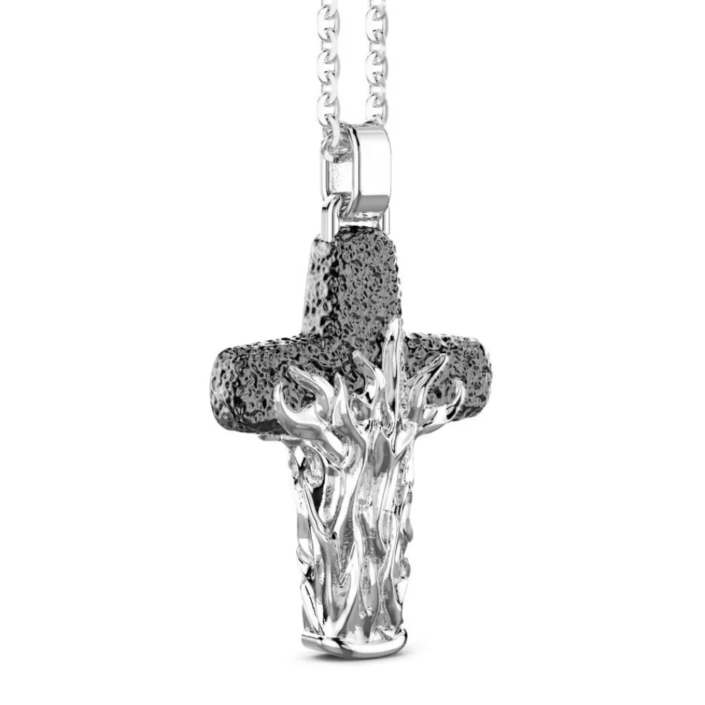 Cheap Zancan Silver Necklace With Cross Pendant And Flaming Motif. Colliers