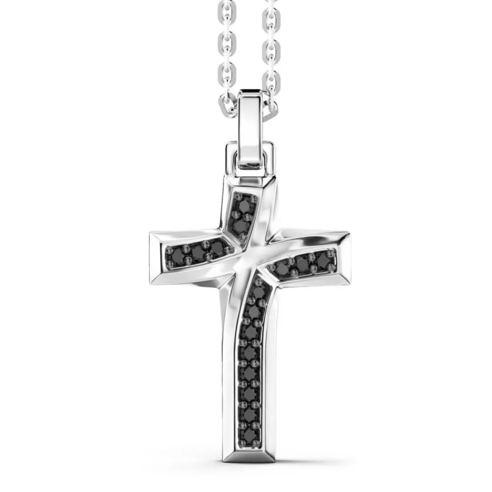 Fashion Zancan Silver Necklace With Cross Pendant And Black Stones. Colliers
