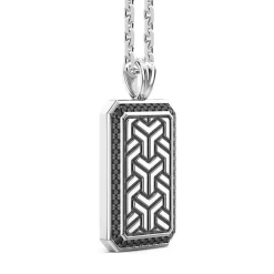 Fashion Zancan Silver Necklace With Tag Pendant And Black Stones. Colliers