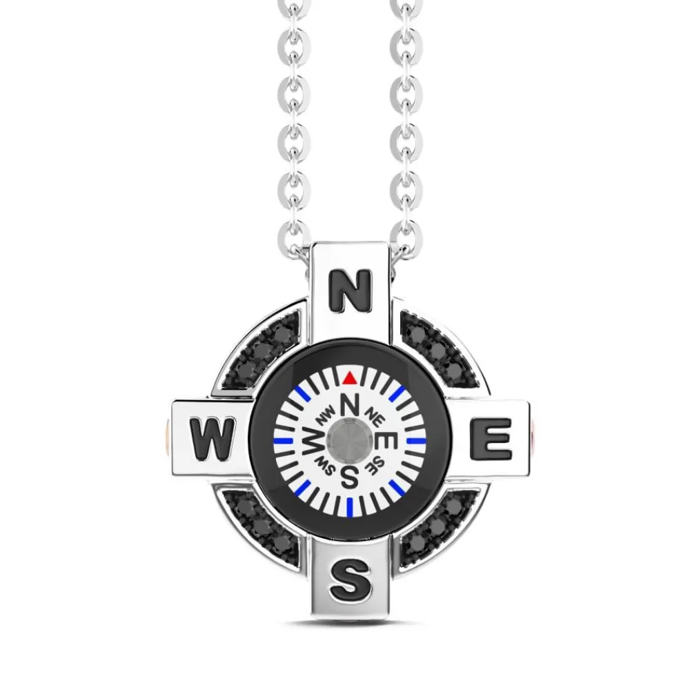 Outlet Zancan Silver Necklace With White Compass And Black Spinels. Colliers