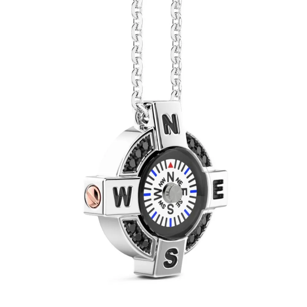 Outlet Zancan Silver Necklace With White Compass And Black Spinels. Colliers