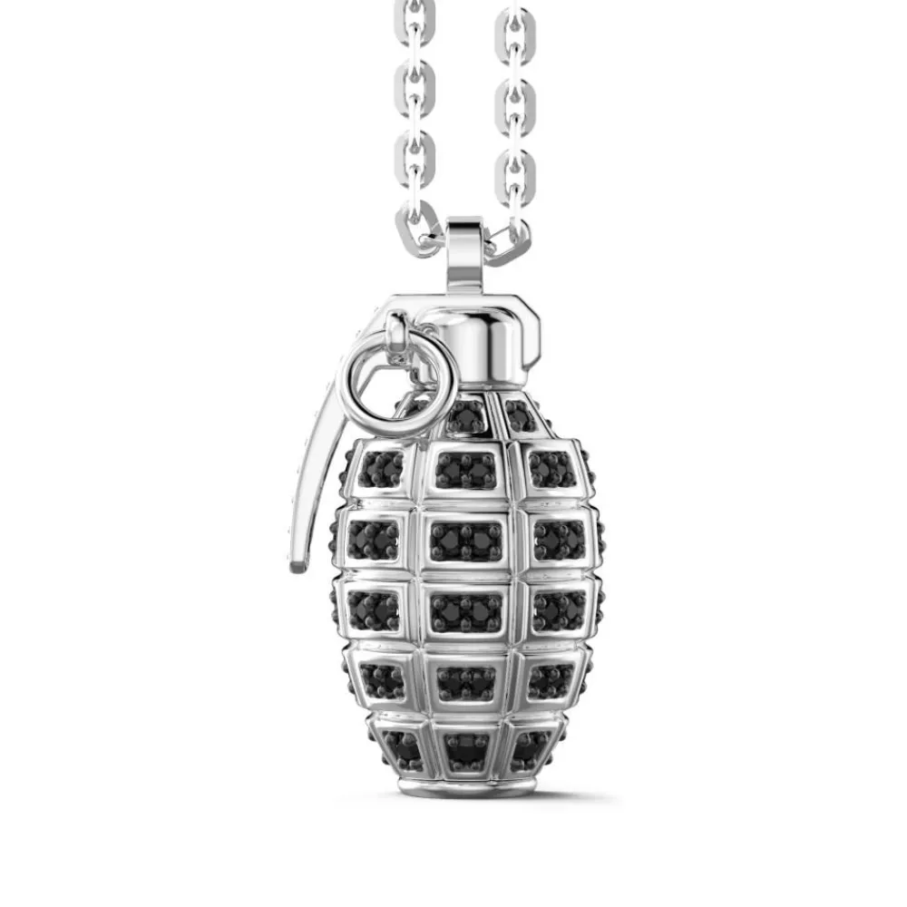 Cheap Zancan Silver Necklace With Grenade And Black Stones. Colliers