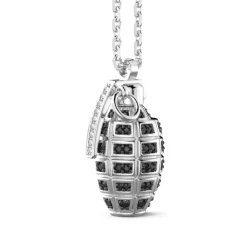 Cheap Zancan Silver Necklace With Grenade And Black Stones. Colliers