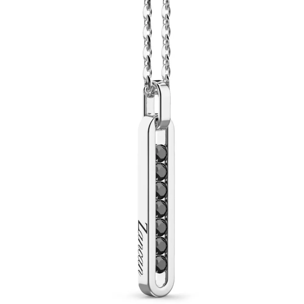 Outlet Zancan Silver Necklace With Tag Pendant And Black Stones. Colliers