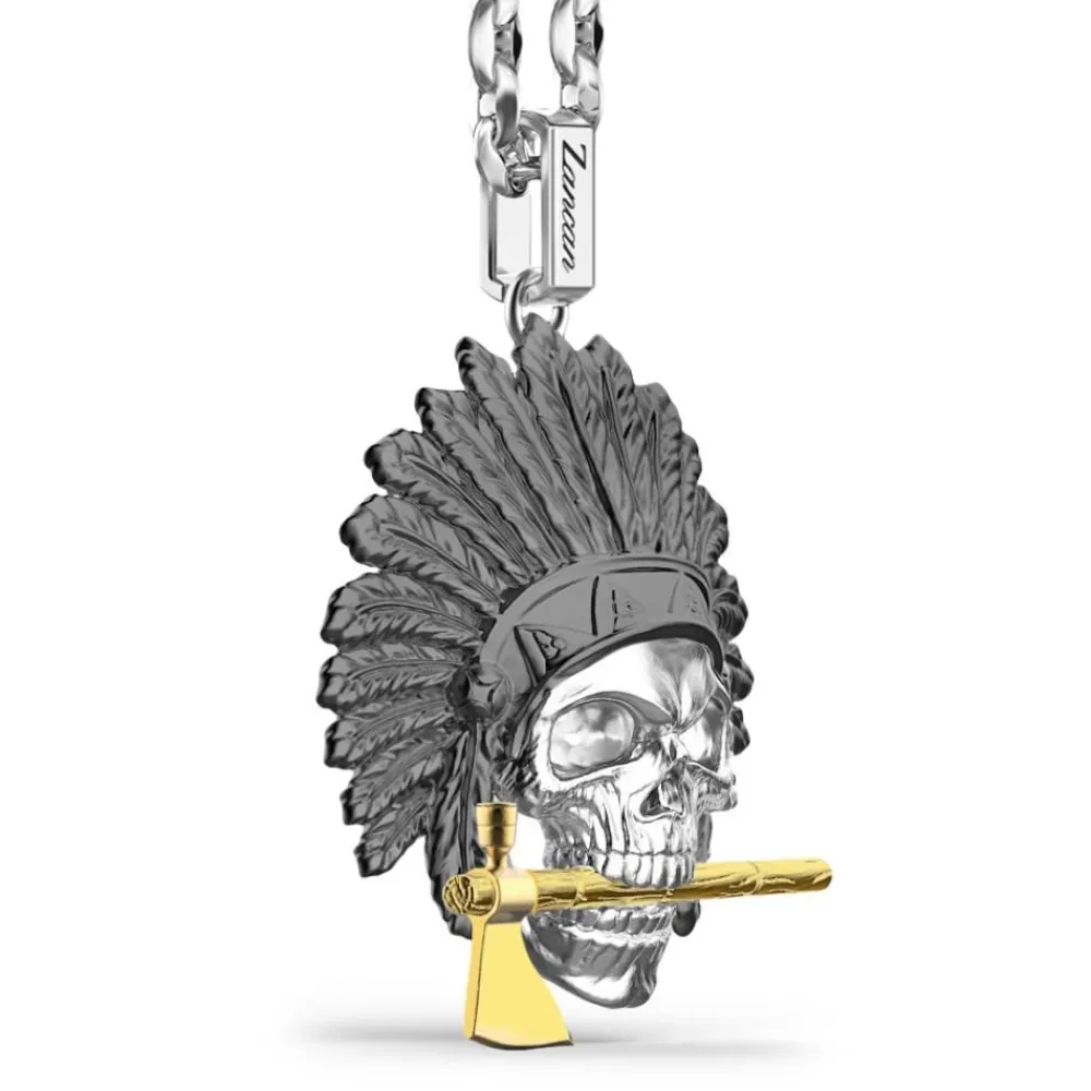 New Zancan Silver Necklace With Native American Skull. Colliers