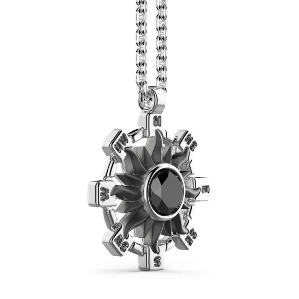 Outlet Zancan Silver Necklace With Sun Pendant And Black Stone. Colliers
