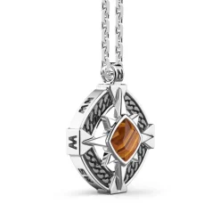 Flash Sale Zancan Silver Necklace With Wind Rose Pendant And Tiger'S Eye Stone. Colliers