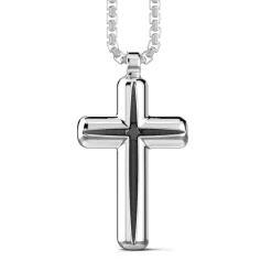 Clearance Zancan Silver Necklace With Cross Pendant And Black Stone. Colliers