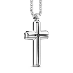 Clearance Zancan Silver Necklace With Cross Pendant And Black Stone. Colliers
