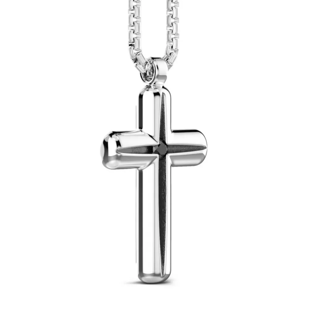 Clearance Zancan Silver Necklace With Cross Pendant And Black Stone. Colliers