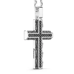 Shop Zancan Silver Necklace With Cross Pendant And Black Stones. Colliers