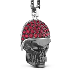 Sale Zancan Silver Necklace With Biker Skull Pendant With Red Stones. Colliers