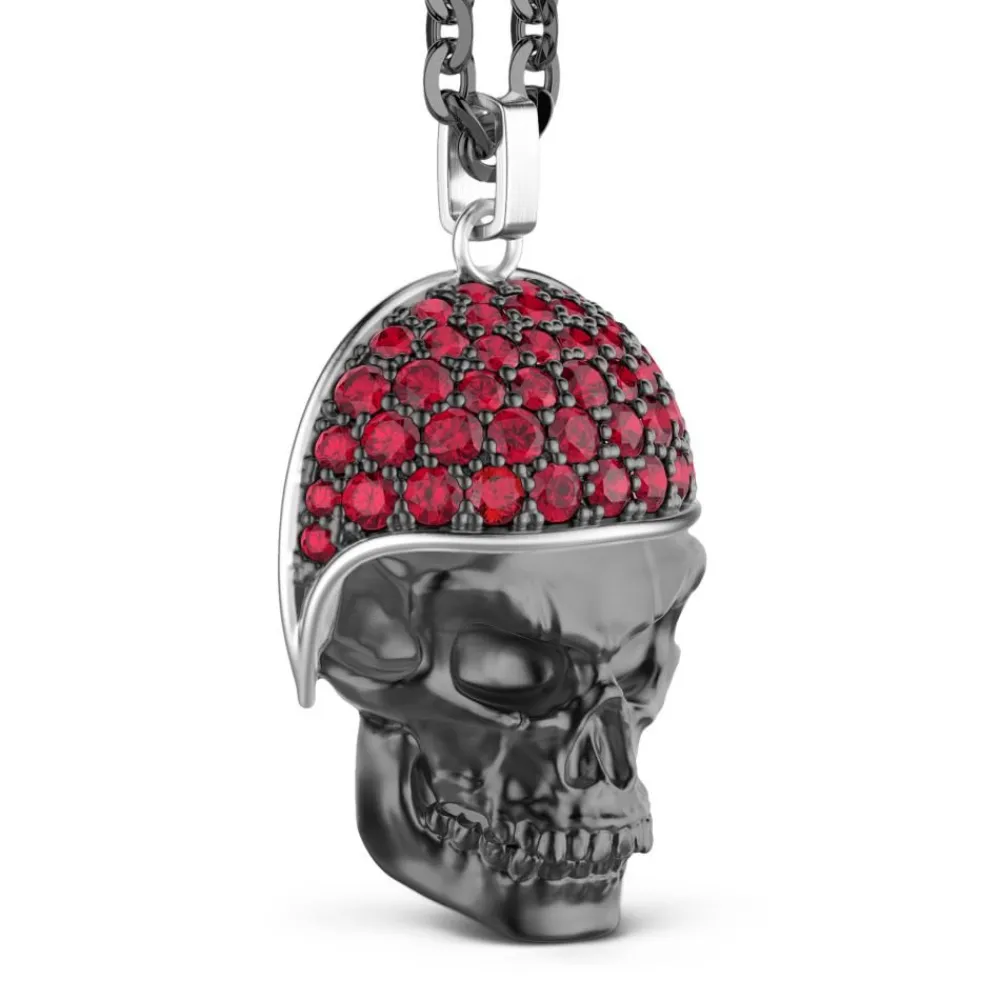 Sale Zancan Silver Necklace With Biker Skull Pendant With Red Stones. Colliers