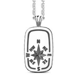 New Zancan Silver Necklace With Tag Pendant And Wind Rose. Colliers