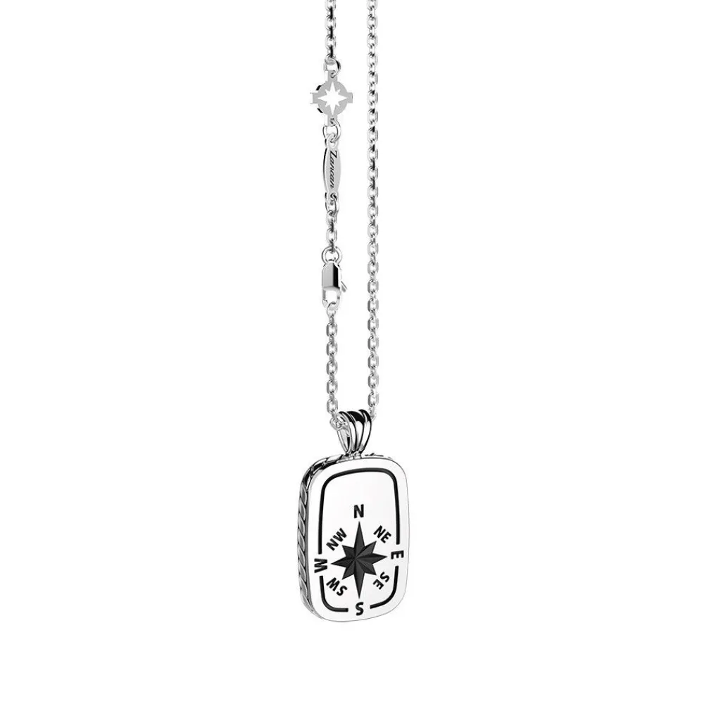 New Zancan Silver Necklace With Tag Pendant And Wind Rose. Colliers