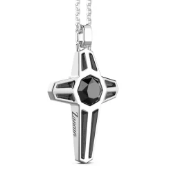 New Zancan Silver Necklace With Cross Pendant And Black Stone. Colliers