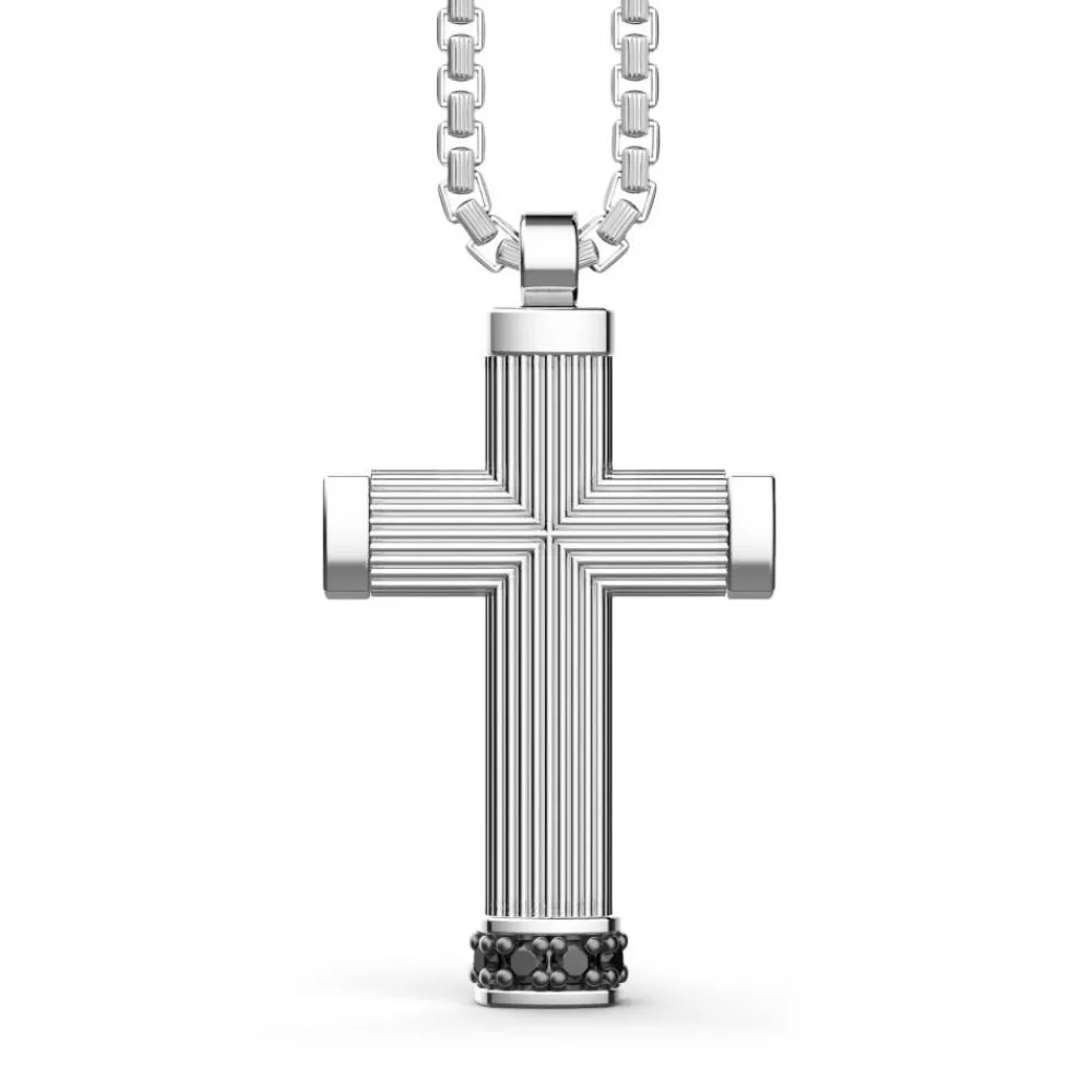 Shop Zancan Silver Necklace With Cross Pendant And Black Stones. Colliers