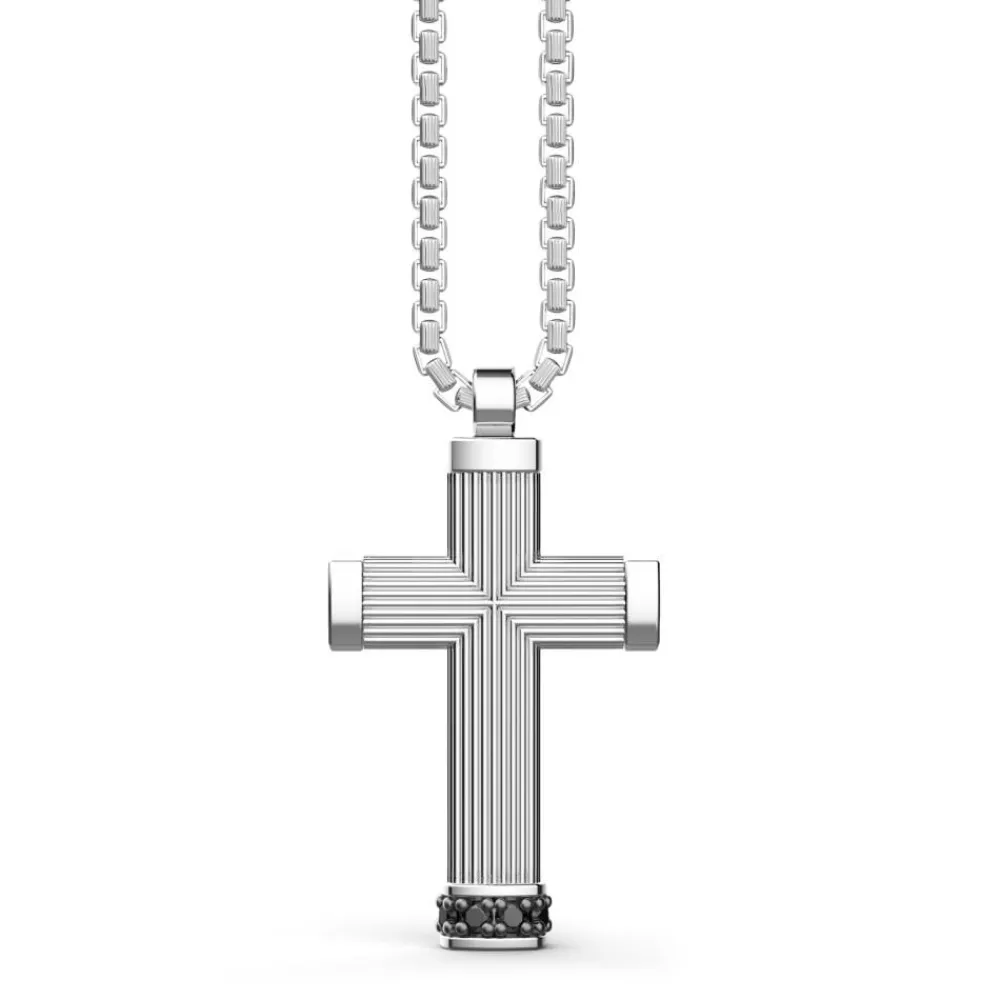 Shop Zancan Silver Necklace With Cross Pendant And Black Stones. Colliers